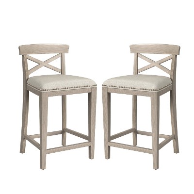Set of 2 26" Bayview NonSwivel Counter Height Barstool White/Silver - Hillsdale Furniture