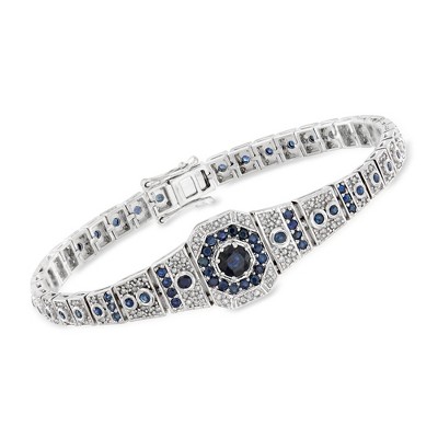 Ross-Simons 2.50 ct. t.w. Sapphire and .90 ct. t.w. Diamond Bracelet in Sterling Silver