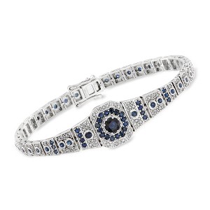 Ross-Simons 2.50 ct. t.w. Sapphire and .90 ct. t.w. Diamond Bracelet in Sterling Silver - 1 of 4