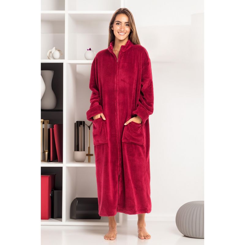 Women's Zip Up Fleece Robe, Soft Warm Plush Oversized Zipper Bathrobe, 3 of 9