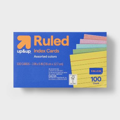 100ct 3" x 5" Ruled Index Cards Multicolor - up&up™: Note Cards, Flashcards, Uncoated Paper, Wide Rule, 110 Weight