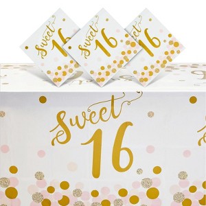 Blue Panda 3-Pack Sweet 16 Birthday Party Supplies, Tablecloths for Girls 16th Birthday Table Decorations, Pink and Gold Party Supplies, 54x108 in - 1 of 4