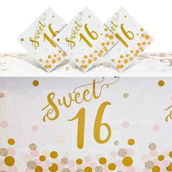Blue Panda 3-Pack Sweet 16 Birthday Party Supplies, Tablecloths for Girls 16th Birthday Table Decorations, Pink and Gold Party Supplies, 54x108 in
