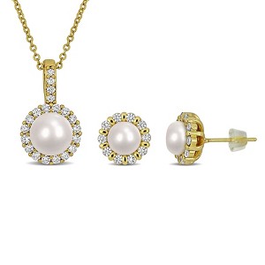 EVERLY JEWELRY | 0.37 ct 7.5–8 & 8.5–9 mm White Freshwater Cultured Pearl Set in Brass Yellow - 1 of 4