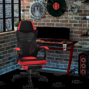 TopComfy Task and Office Chair Ergonomic Mesh Back Lumbar Support Footrest Adjustable Height Swivel Wheels for Home Gaming, Red, 30.3"*11.8"*24" - 1 of 4