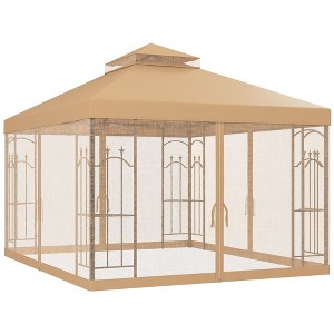 10' x 12' Patio Gazebo with Corner Frame Shelves, Double Roof Outdoor Gazebo Canopy Shelter with Netting - 1 of 4