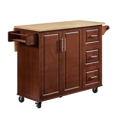 LunaLulinlk 54 inch Portable Wooden Kitchen Island Cart Large Capacity with 3 drawers Drop-Leaf Table Spice Rack & Towel Rack
