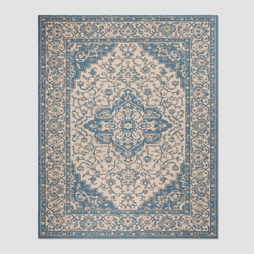 7'10inX10' Kiley Outdoor Rug Cream/Blue - Safavieh