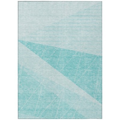 Teal Blue Aqua And Ivory Geometric Washable Indoor Outdoor Area Rug