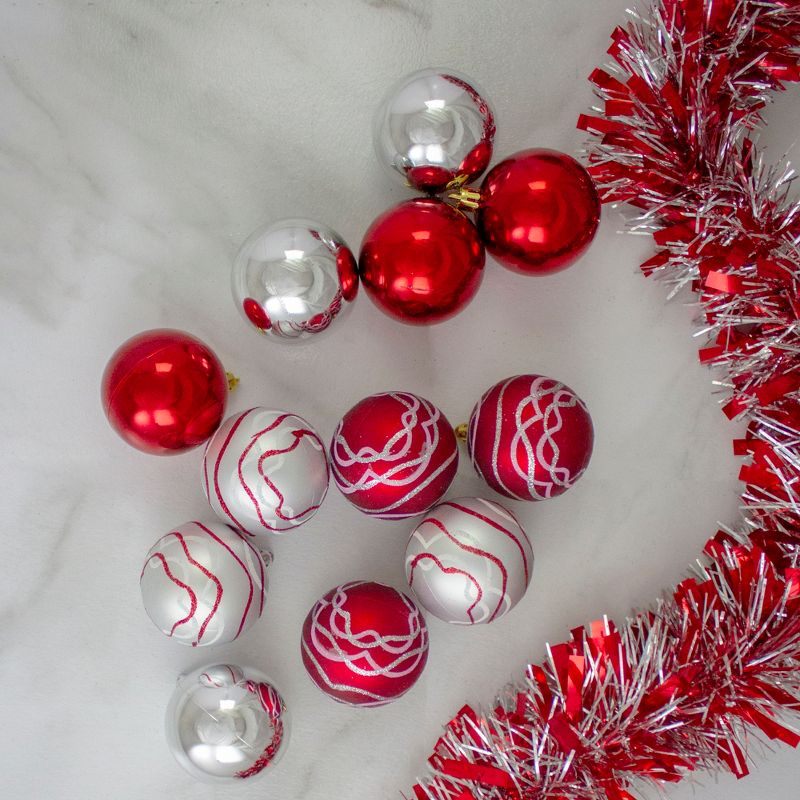 Northlight 12ct Red and Silver Shatterproof Shiny and Matte Christmas Ball Ornaments 2.25" (60mm), 2 of 7
