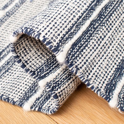 Blue Striped 4' x 6' Wool Cotton Flatweave Rug