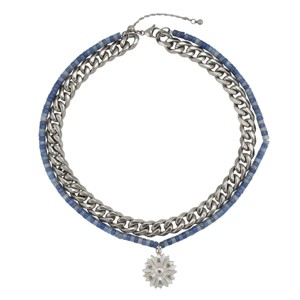 Slate by Rebl Blue Aventurine Beads & Cuban Link Chain Necklace  Stainless Steel with Sunflower Pendant - 1 of 2