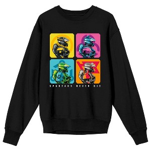 Halo Infinite Soldiers In Colorful Squares Crew Neck Long Sleeve Black Adult Sweatshirt - 1 of 3