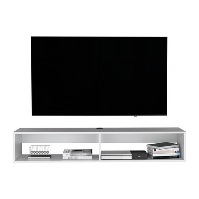 INFURNIC TV Stands and Consoles Wall Mounted Media Shelf with Two Storage Compartments and Cable Management for Living Room, White, 65"*18"*3.6"