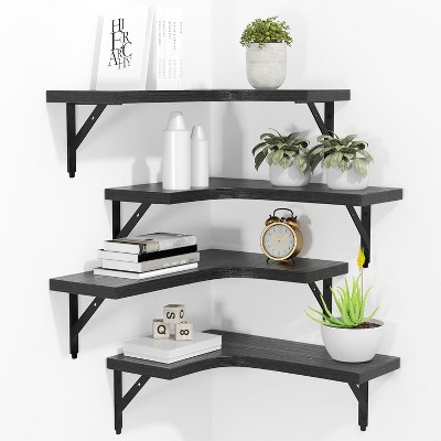 Attop Corner Floating Shelves Wall Mounted Set of 4, Rustic Wood Storage Display Wall Shelves for Home Decor, Bathroom, Kitchen, Bedroom