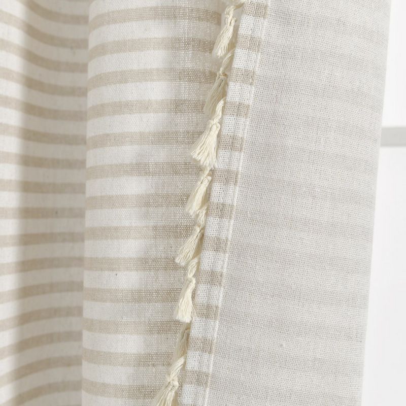Boho Coastal Horizontal Ticking Stripe Tassel Window Curtain Panels Neutral 52X84 Set, 5 of 6