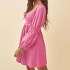EXLURA Womens Square Neck Dress Long Puff Sleeve A-Line Casual Short Mini Dresses - 2 of 4