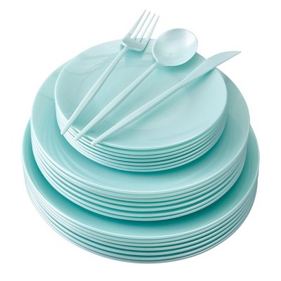 Silver Spoons Disposable Dinnerware Set, 20 Dinner Plates, 20 Side Plates, 20 Dessert Plates, 48 forks, 24 spoons & 24 knives - Opulence