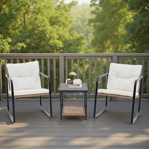 MyDepot 3 Pieces Rocking Bistro Set,Small Wicker Patio Furniture Set - 1 of 4