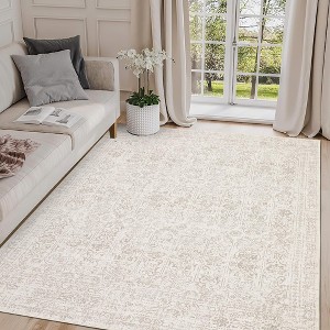 8x10 Vintage Rug Non Slip - Oriental Washable Area Rug for Living Room, Bedroom (Beige) - 1 of 4