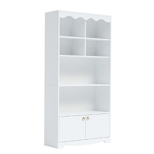 5-Tier Tall Bookshelf with Open Shelves and Cabinet, Modern Wooden Bookcase for Living Room, Bedroom, Office - 1 of 4