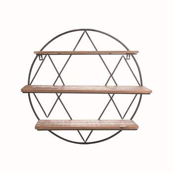 Round 20.25 inch Diameter Three Tier Wood and Metal Hanging Wall Shelf - Foreside Home & Garden