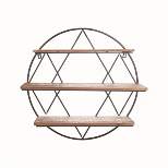 Round 20.25 inch Diameter Three Tier Wood and Metal Hanging Wall Shelf - Foreside Home & Garden