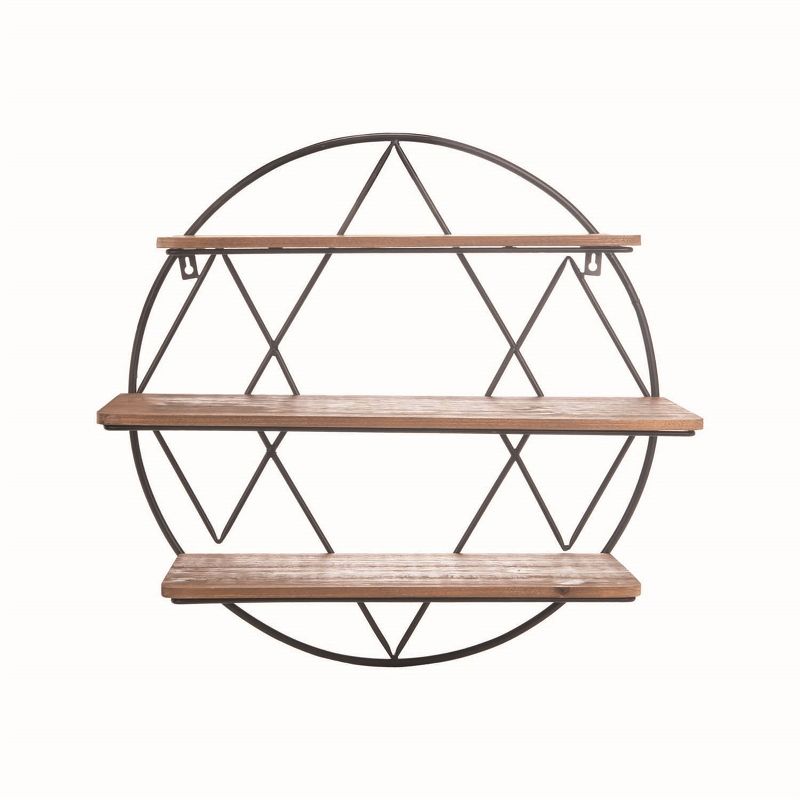 Round 20.25 inch Diameter Three Tier Wood and Metal Hanging Wall Shelf - Foreside Home & Garden, 1 of 6