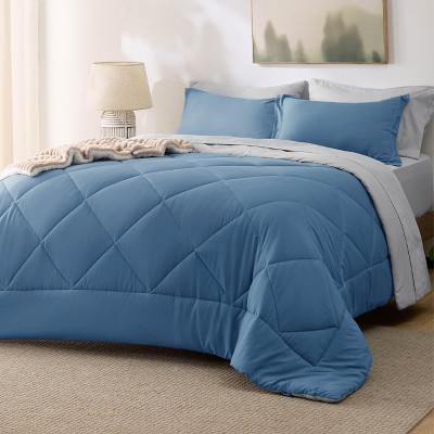 5/7 Pcs Bed in a Bag with Contrast Color Solid Design Bedding Set