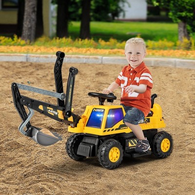 Kids Yellow 6-Volt Ride-On Excavator with Shovel