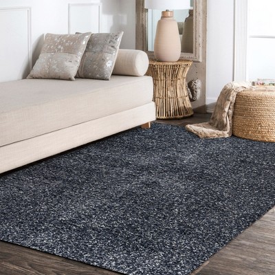 Denim Blue Rectangular Shag 4' x 6' Synthetic Area Rug