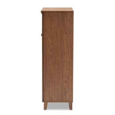 Walnut Finished 5-Shelf Wood Shoe Storage Cabinet with Drawer