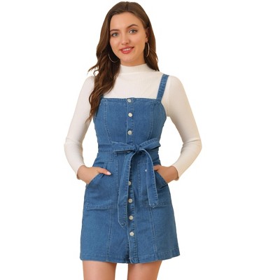 Allegra K Women's Classic Adjustable Strap A-Line Overall Denim Dress