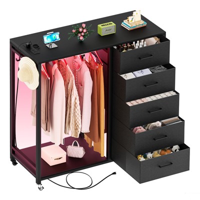 Aheaplus 45'' Rollway Dresser with Charge Station and LED Light, Chest With Drawers for Kids Room