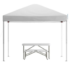 Flash Furniture 10'x10' Pop Up Event Canopy Tent with Carry Bag and Folding Bench Set - Portable Tailgate, Camping, Event Set - 1 of 4