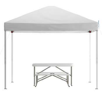 Flash Furniture 10'x10' Pop Up Event Canopy Tent with Carry Bag and Folding Bench Set - Portable Tailgate, Camping, Event Set