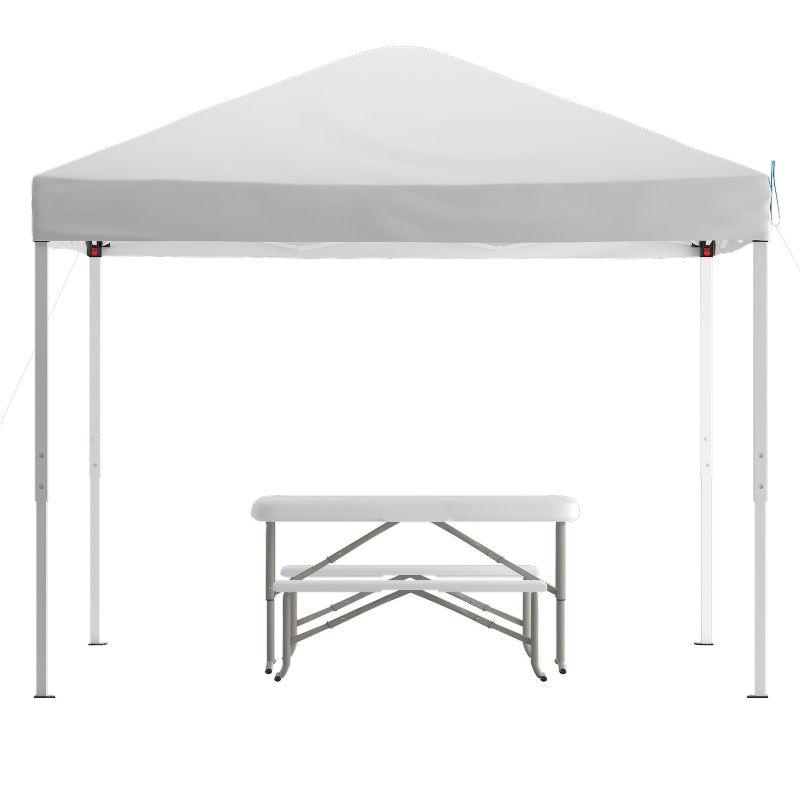 Flash Furniture 10'x10' Pop Up Event Canopy Tent with Carry Bag and Folding Bench Set - Portable Tailgate, Camping, Event Set, 1 of 11