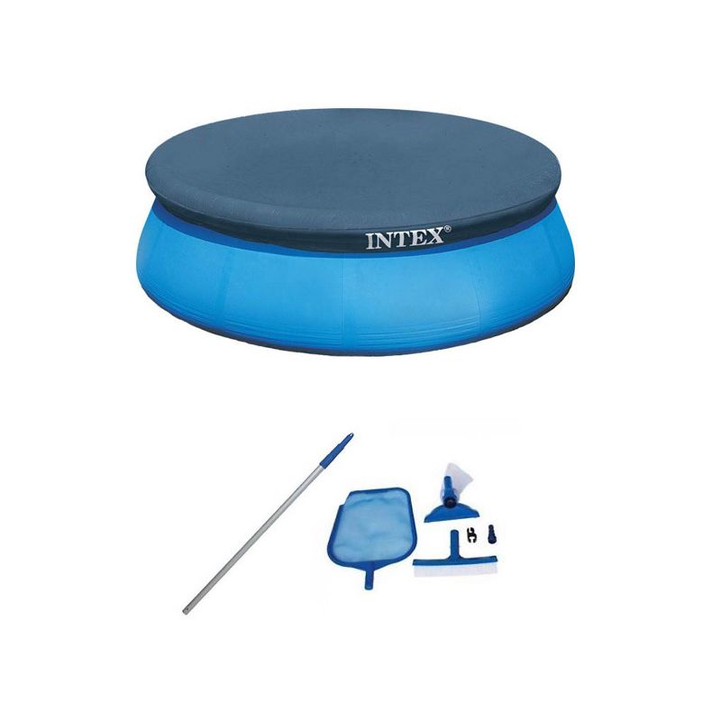Intex Swimming Pool Kit w/ Vacuum Skimmer, Pole, & Debris Round Cover Tarp, 1 of 7