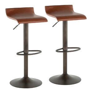Industrial Adjustable Barstool in Antique Metal and Camel Faux Leather with 360¡ã Swivel and Built-In Footrest, Set of 2 - 1 of 4