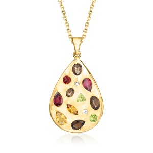 Ross-Simons 3.30 ct. t.w. Multi-Gemstone Teardrop Pendant Necklace With Lab-Grown Diamonds in 18kt Gold Over Sterling Size 18 - 1 of 3
