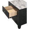 1pc Contemporary Modern White Faux Marble Top 2 Drawers Nightstand Black Finish Bedroom Furniture - 2 of 4
