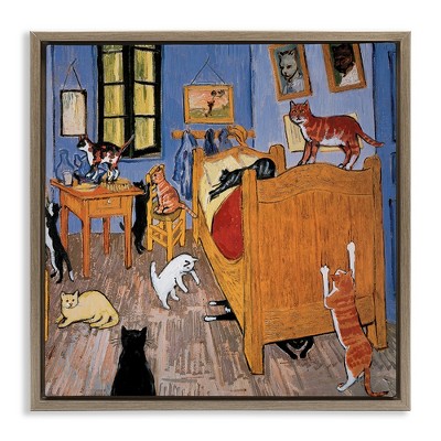 Stupell Industries Cats in Bedroom Classics Parody, 25" x 25"