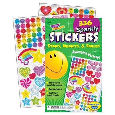 Trend Sparkly Stars, Hearts, & Smiles Sticker Pad, 336 ct (Pack of 6)