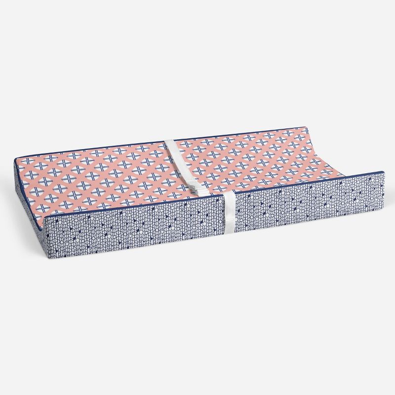 Bacati - Olivia Printed Dot/Cross Coral/Navy Quilted Changing Pad Cover, 4 of 10