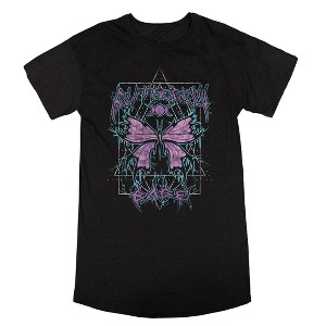 Distressed Metal Butterfly Crew Neck Short Sleeve Black Heather Women's Night Shirt - 1 of 2