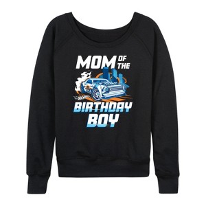 Women's - Hot Wheels - Mom Of Birthday Boy Lightweight French Terry Wide Neck Long Sleeve Shirt - 1 of 4