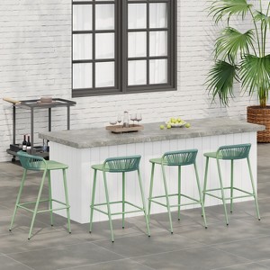 Christopher Knight Home Dee 29" Outdoor Aluminum Barstools with Rope-woven Scallop-shaped Backrest (Set of 4) - 1 of 4