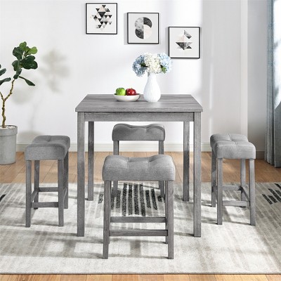 5 Piece Dining Table Set, Dining Room Table Set With Square Table, 4 Ergonomic Upholstered Stools, Space Saving Table Chair Set