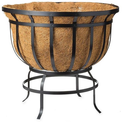 Plow & Hearth - Footed Steel Round Basket Planter with Natural Coir Liner