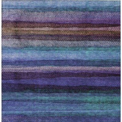 HomeRoots 10' X 14' Blue Purple And Taupe Striped Washable Indoor Outdoor Area Rug
